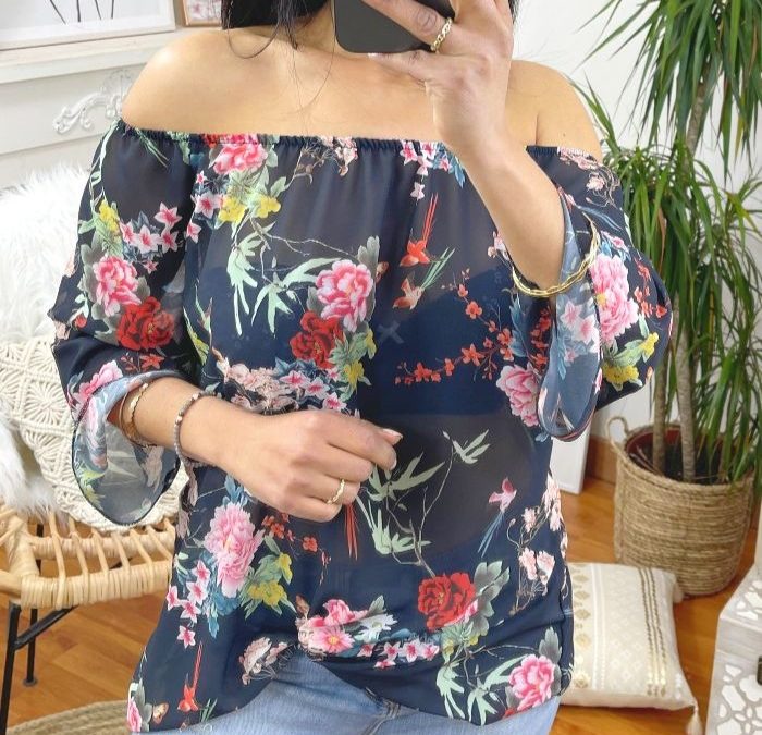 TOP VOILE MOTIF FLEURS